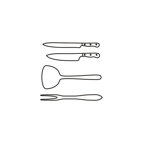 Line Art Barbecue Tools Knife Spatula Fork Logo Icon Vector — Stock Vector