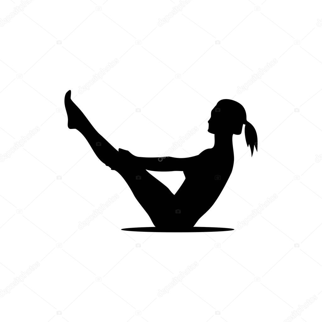 Young women silhouette practicing yoga position logo vector