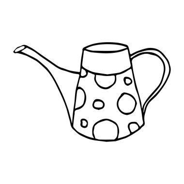 Sulama kabı çizimi. Tasarım için vektör el çizimi ögesi. Sulama için sevimli bahçe aracı.