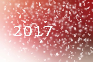 Mutlu yeni yıl 2017 soyut kırmızı ve beyaz kar pul ve arka plan için Noel ağacı.