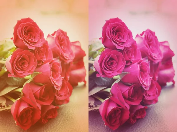 Buquê de rosas vermelhas, dois vintage tonificado imagem . — Fotografia de Stock