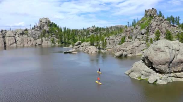 Εναέρια Drone View Paddleboarders Στο Πάρκο Custer State — Αρχείο Βίντεο