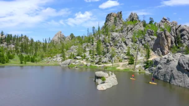 Εναέρια Drone View Paddleboarders Στο Πάρκο Custer State — Αρχείο Βίντεο