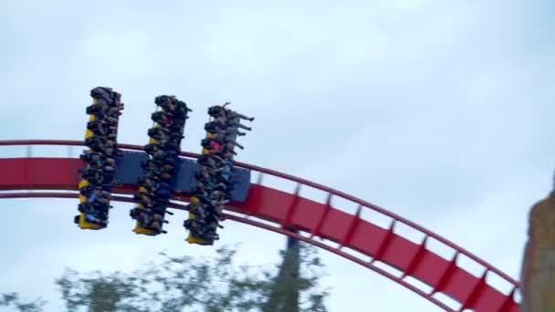 Närbild Berg Och Dalbana Slow Motion Busch Trädgårdar Sheikra — Stockvideo