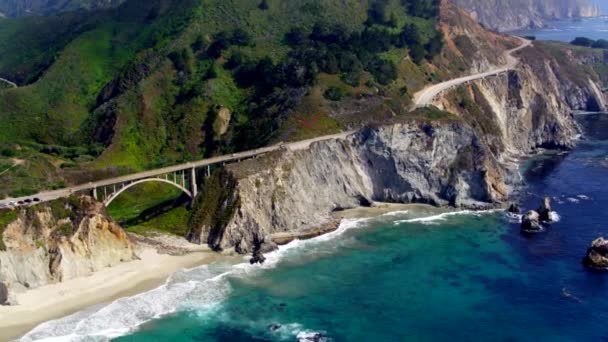 Arch Bridge Big Sur Coast Aerial Drone — Stock Video