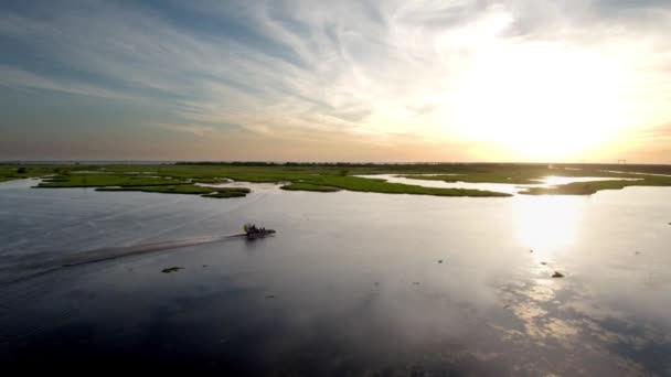 Bayou Atardecer Con Exceso Velocidad Del Barco Aire — Vídeos de Stock