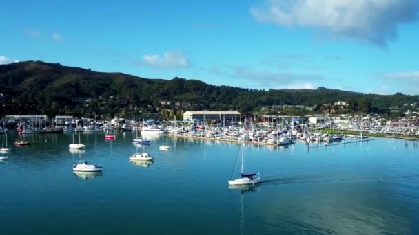 Drone Vista Barcos Cais Montanha San Francisco — Vídeo de Stock