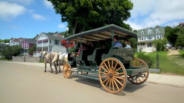 Paseo Carruaje Caballo Por Isla Mackinac — Vídeos de Stock