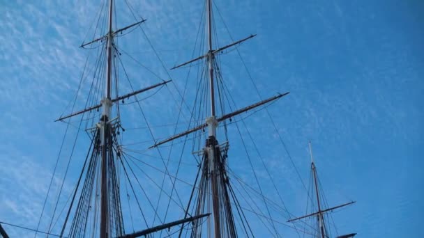 Stožáry Historické Dřevěné Lodi Uss Constitution Bostonu — Stock video