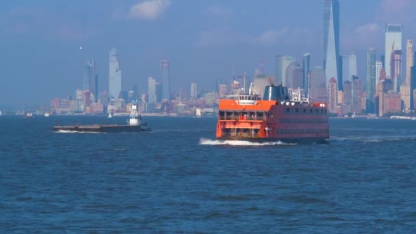 New York Nyc Skyline Staten Island Ferry Hudson River — стоковое видео