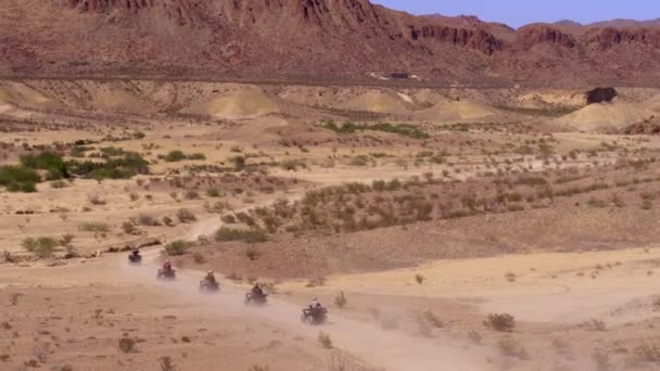 Quads Race Desert Mountain Road — Stock Video