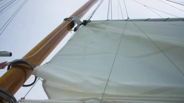 Sail Being Hoisted Wooden Ship Historic — Stock Video