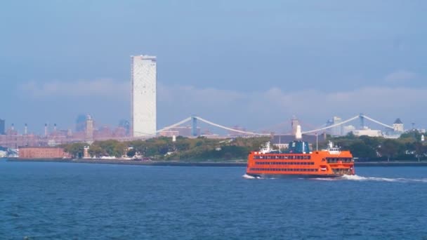 Staten Island Ferry Auf Hudson River New York Nyc Skyline — Stockvideo