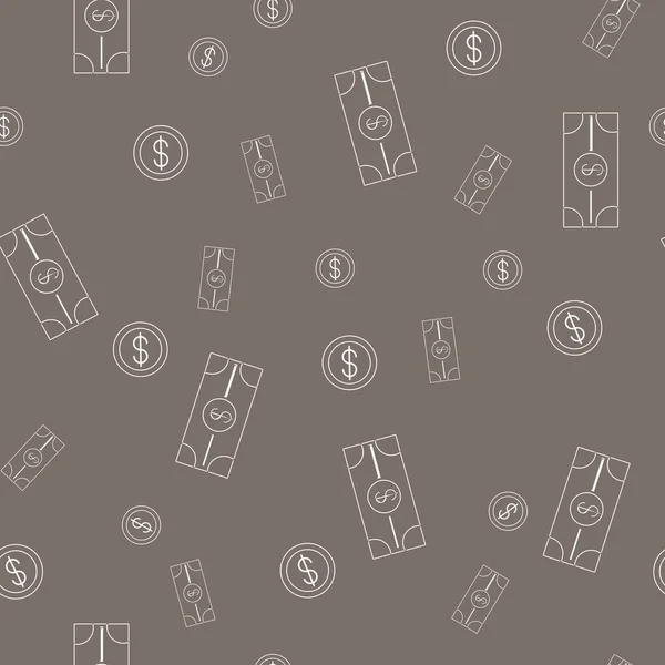 Fondo Gris Oscuro Con Billetes Monedas Blancos Cayendo — Vector de stock