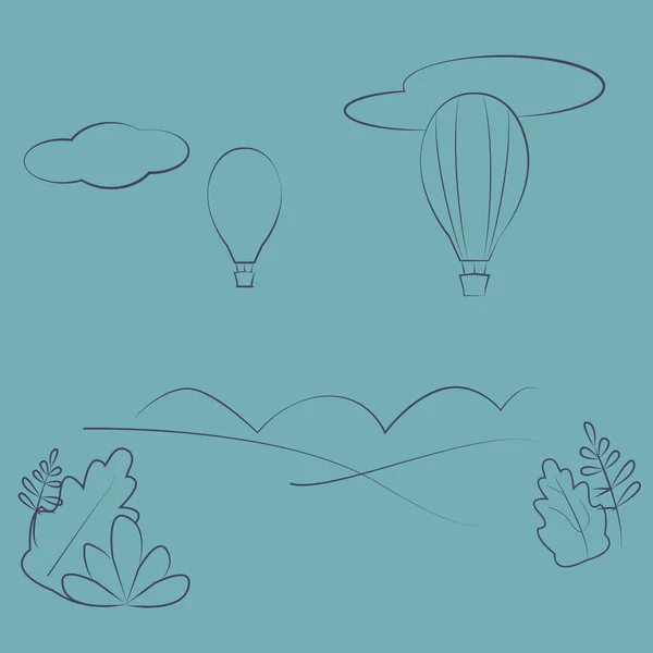  Mavi zemin üzerinde balonlar olan doğrusal illüstrasyon / mavi zemin üzerinde balonlar olan doğrusal illüstrasyon