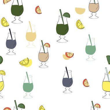 Beyaz arka planda kokteylleri olan kusursuz ağ deseni