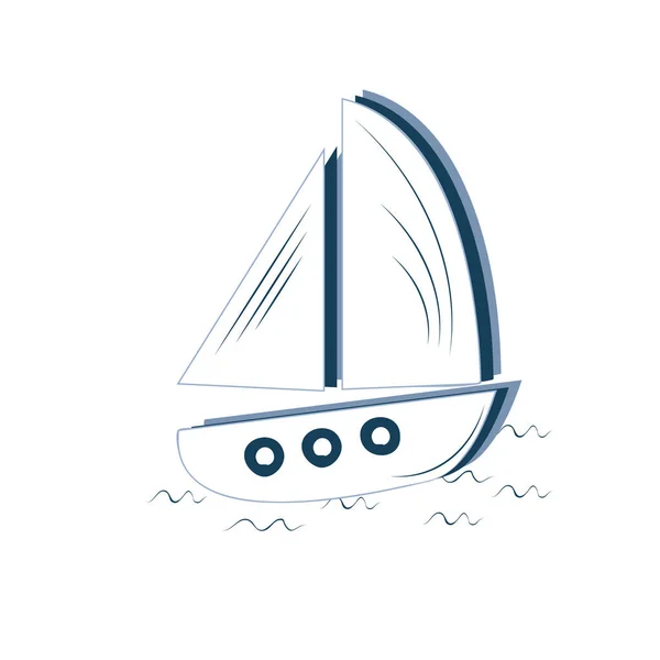 Beyaz arka planda gölgesi olan bir yelkenlinin silueti.