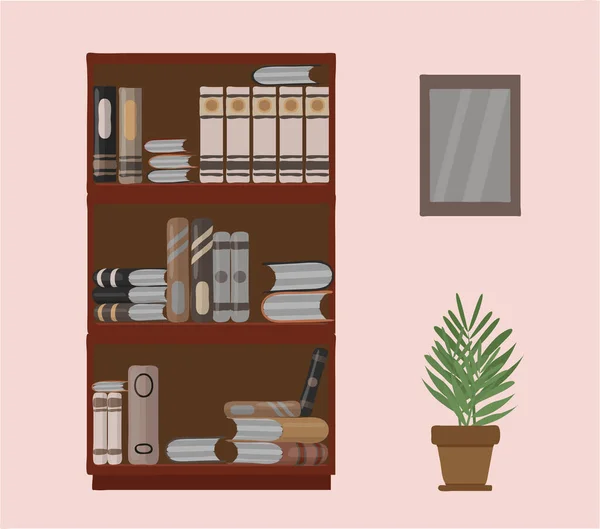 Zimmer Mit Bücherregal Vektorillustration Flachen Stil — Stockvektor