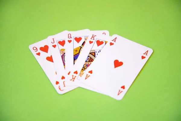 Carte Poker Vincenti Sfondo Verde — Foto Stock