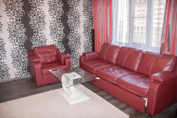 beautiful living-room Red white sofa interior apartment