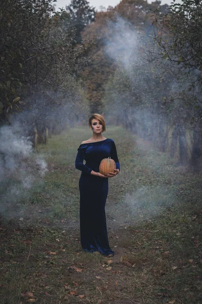 Mujer bonita en el jardín de otoño — Foto de Stock