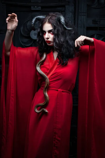 Porträt einer Frau im roten Kleid. — Stockfoto