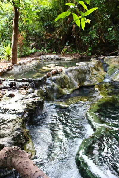 Romantische Tropische Pool Umgeben Von Steinen Und Tropischem Wald Strömt — Stockfoto