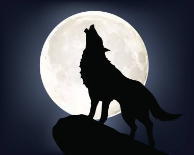 Howling wolf on full moon clipart