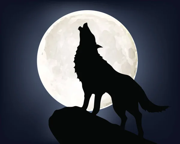 หมาป่าหอนบนดวงจันทร์เต็มดวง — ภาพเวกเตอร์สต็อก