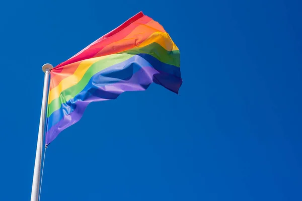 Lgbt Pride Flag Waving Blue Sky — Stock Photo, Image