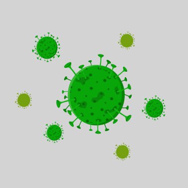 Yeşil renkli bir korona virüsü çizgi film karakterinin vektör çizimi