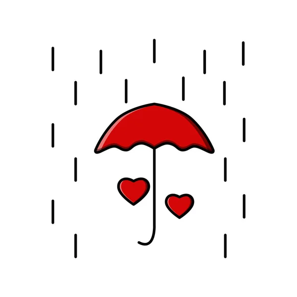 Kalbi Yağmurdan Koruyan Şemsiye Resminin Vektör Çizimi — Stok Vektör