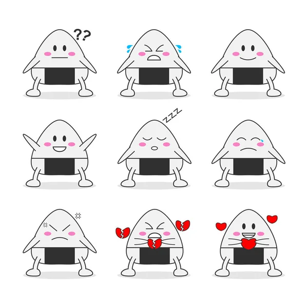 Illustration Vectorielle Autocollants Onigiri Personnage Dessin Animé Aliments Originaires Japon — Image vectorielle
