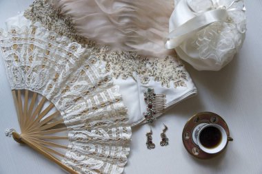 Gomel, Belarus - January 2020: beautiful vintage costume details and carnival accessories.