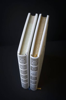 Fransız ciltleyici, el yapımı kitaplar, altın damgalı hakiki deri çanta..