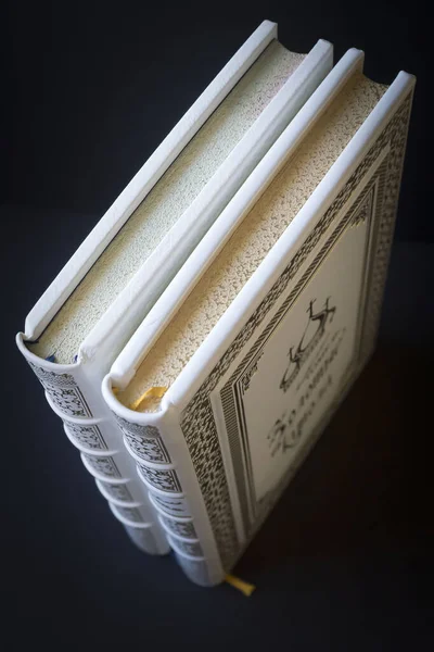 Encadernação Francesa Livros Feitos Mão Caixa Couro Genuíno Com Carimbo — Fotografia de Stock