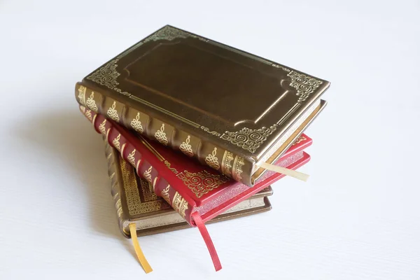 Encadernação Francesa Livros Feitos Mão Caixa Couro Genuíno Com Carimbo — Fotografia de Stock