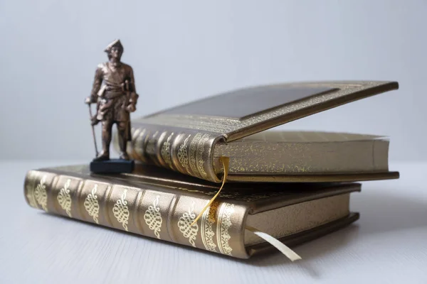 Encadernação francesa, livros feitos à mão, caixa de couro genuíno com carimbo de ouro . — Fotografia de Stock
