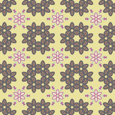 Vektör süslemesiz desen. Çiçekler geçmişe dönük. Vektör illüstrasyonu geçmiş, motifler, tekstil, duvar kağıtları, kumaşlar, hediye ambalajları, şablonlar için kullanılabilir.