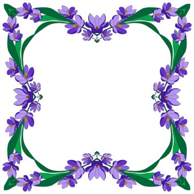 Kare çerçeve ve güzel çiçek tarlası. Sezon tasarımınız için şenlikli çiçek karesi. Violet Flowers. Vektör İllüstrasyonu.