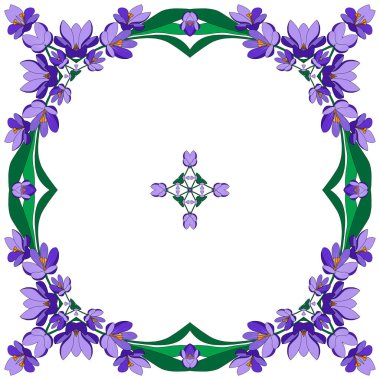 Kare çerçeve ve güzel çiçek tarlası. Sezon tasarımınız için şenlikli çiçek karesi. Violet Flowers. Vektör İllüstrasyonu.