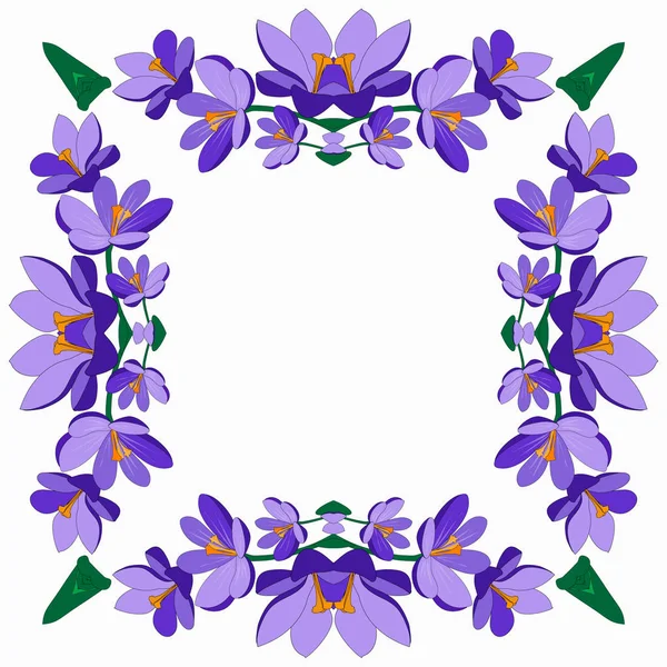 Square Frame Pretty Flowers Crocus Festive Floral Square Your Season — Stock Vector