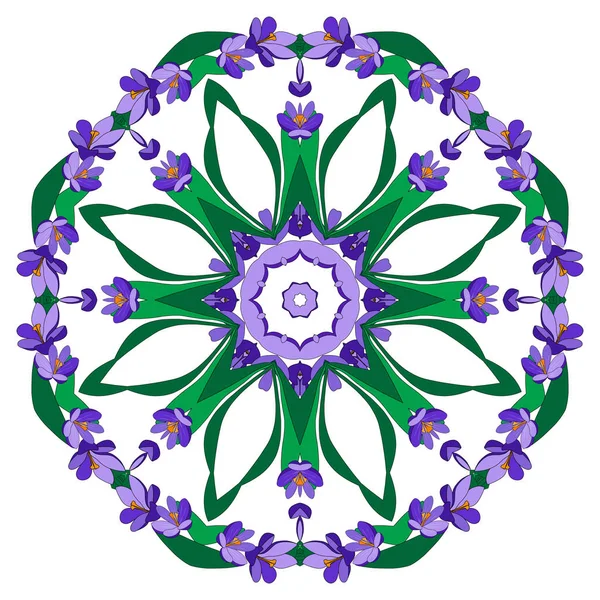 Διακοσμητικό Μοτίβο Κύκλου Βίντατζ Στρογγυλό Μοτίβο Crocus Λουλούδια Σχέδια Μπορεί — Διανυσματικό Αρχείο