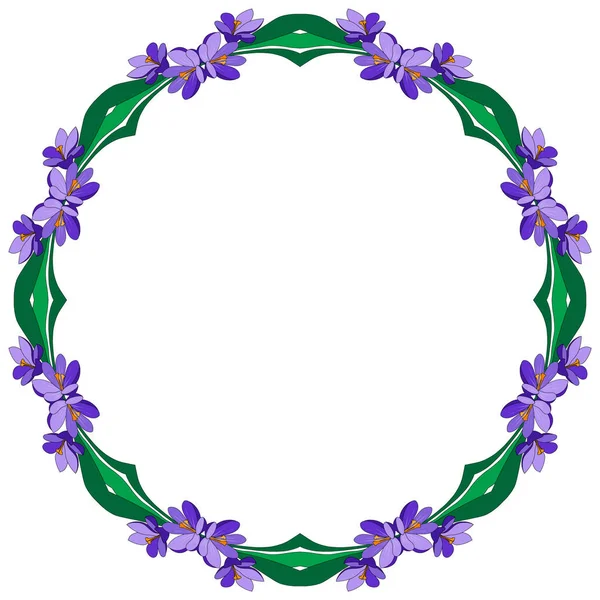 Frame Pretty Flowers Crocus Festive Floral Circle Your Season Design — Stock Vector