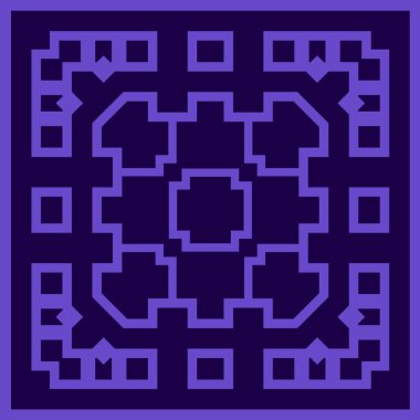 Geometrik şekilli soyut dekoratif desen. Süs. Kare tasarım ögesi arka planlar, tekstil, duvar kağıtları, hediye ambalajları, şablonlar, şallar ve fayanslar için kullanılabilir. Vektör.