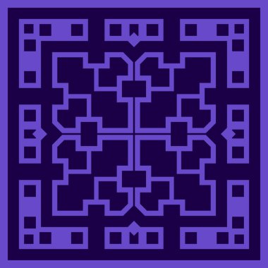 Geometrik şekilli soyut dekoratif desen. Süs. Kare tasarım ögesi arka planlar, tekstil, duvar kağıtları, hediye ambalajları, şablonlar, şallar ve fayanslar için kullanılabilir. Vektör.