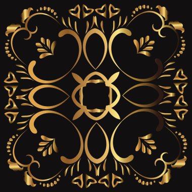 Lüks logo. Logolar için vektör şablonu, kitap kapakları, kartvizitler, kurumsal kimlik oluşturma. Siyah arka planda altın bir izleme elementi tasviri. Folyo damgalama