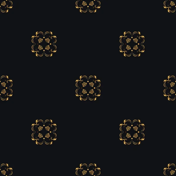 Płynny Wzór Złotymi Elementami Czarnym Tle Wektor Kwiatowy Symbol Kawiarni — Wektor stockowy