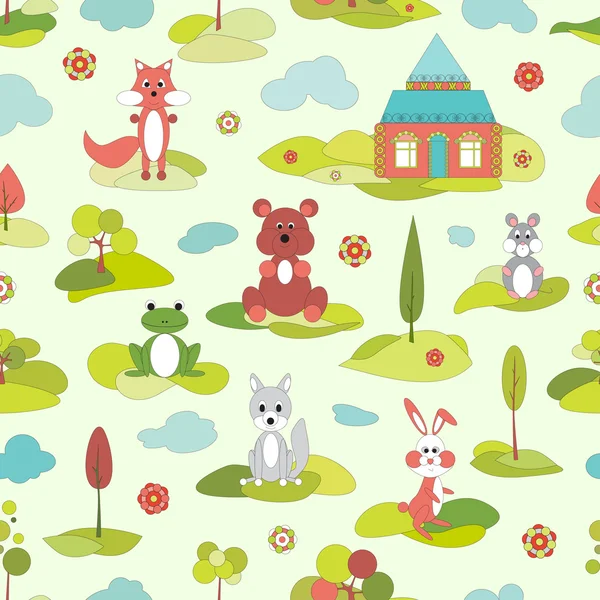 Seamless pattern with funny animals — Stock Vector