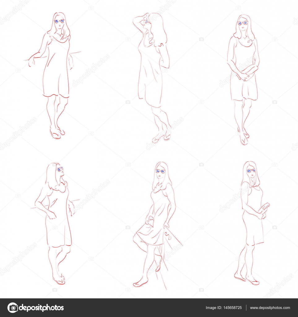 Line Art, Set Of Fashion Sketches With Women In Swimsuits. Elegant Model  Poses, Beautiful Nude Girls Posing Sexy. . Vector Illustration Royalty Free  SVG, Cliparts, Vectors, and Stock Illustration. Image 169397365.